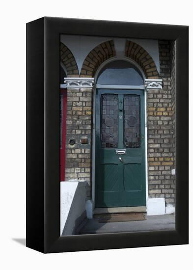 A Green Glass Front Door of a Residential House-Natalie Tepper-Framed Stretched Canvas