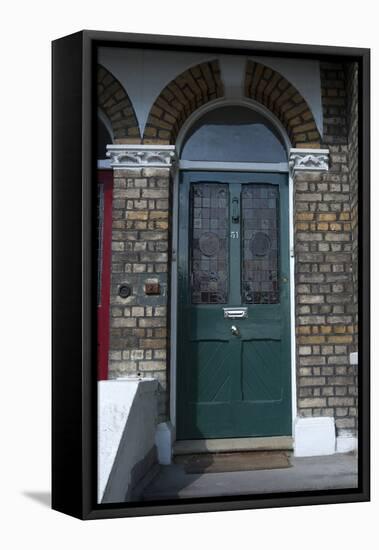 A Green Glass Front Door of a Residential House-Natalie Tepper-Framed Stretched Canvas