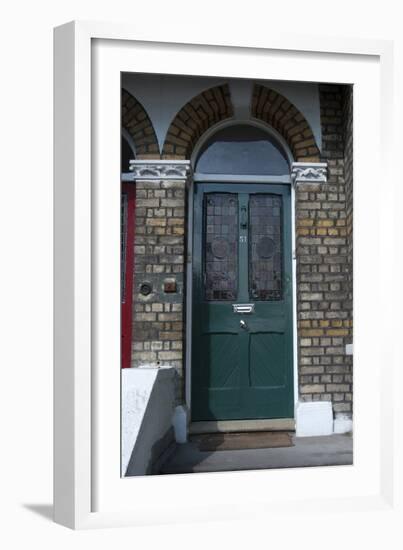 A Green Glass Front Door of a Residential House-Natalie Tepper-Framed Photo