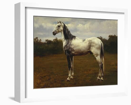 A Grey Camarguen Stallion in a Clearing-Rosa Bonheur-Framed Giclee Print