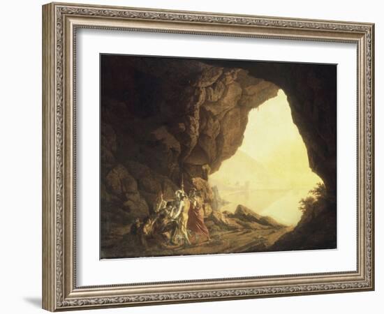 A Grotto in the Kingdom of Naples, with Banditti, at Sunset, c.1777-78-Joseph Wright of Derby-Framed Giclee Print