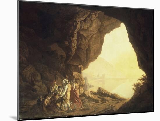 A Grotto in the Kingdom of Naples, with Banditti, at Sunset, c.1777-78-Joseph Wright of Derby-Mounted Giclee Print