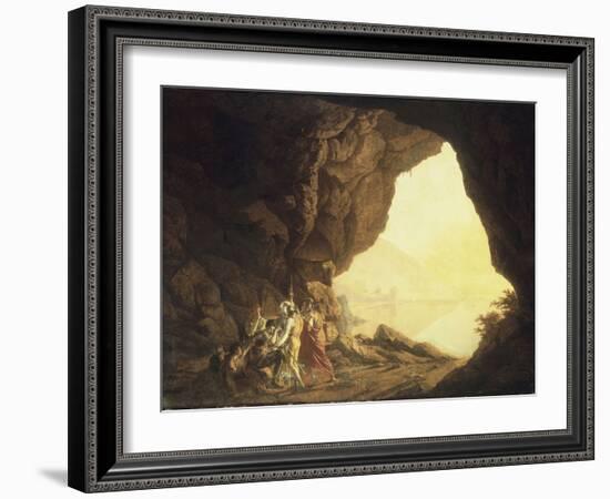 A Grotto in the Kingdom of Naples, with Banditti, at Sunset, c.1777-78-Joseph Wright of Derby-Framed Giclee Print