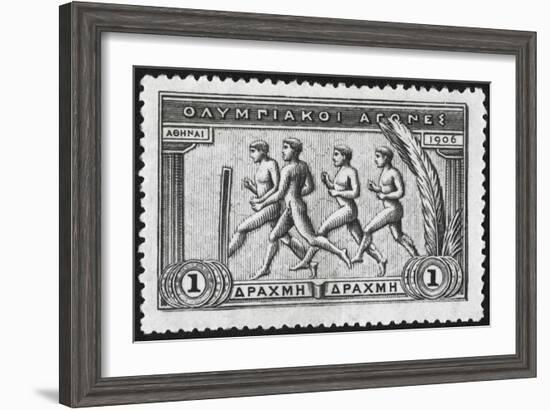 A Group Of Athletes Running, Greece 1906 Olympic Games, 1 Drachma, Unused Stamp Design-null-Framed Giclee Print