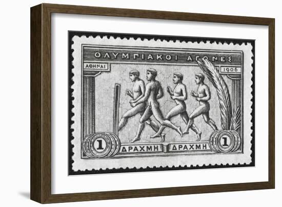 A Group Of Athletes Running, Greece 1906 Olympic Games, 1 Drachma, Unused Stamp Design-null-Framed Giclee Print