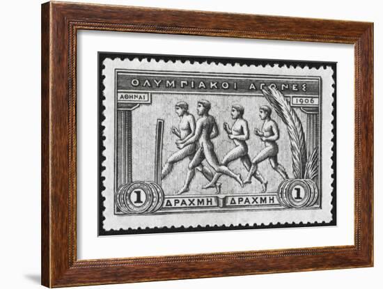 A Group Of Athletes Running, Greece 1906 Olympic Games, 1 Drachma, Unused Stamp Design-null-Framed Giclee Print