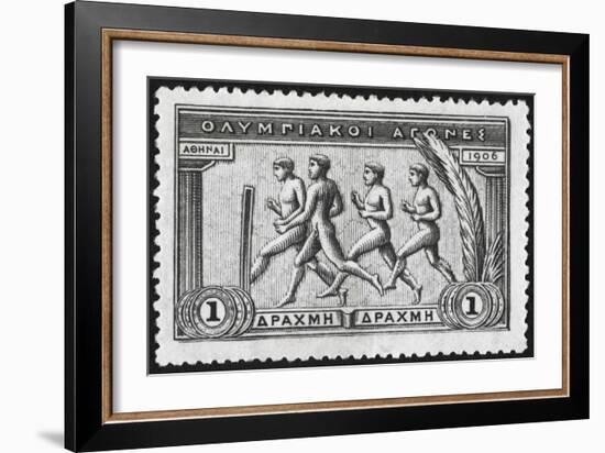 A Group Of Athletes Running, Greece 1906 Olympic Games, 1 Drachma, Unused Stamp Design-null-Framed Giclee Print