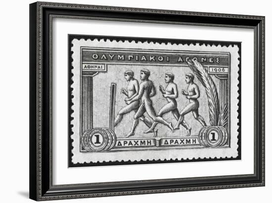 A Group Of Athletes Running, Greece 1906 Olympic Games, 1 Drachma, Unused Stamp Design-null-Framed Giclee Print