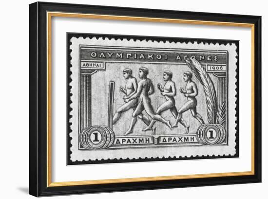 A Group Of Athletes Running, Greece 1906 Olympic Games, 1 Drachma, Unused Stamp Design-null-Framed Giclee Print