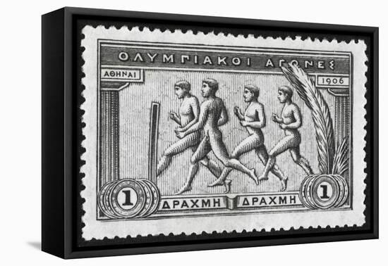 A Group Of Athletes Running, Greece 1906 Olympic Games, 1 Drachma, Unused Stamp Design-null-Framed Premier Image Canvas