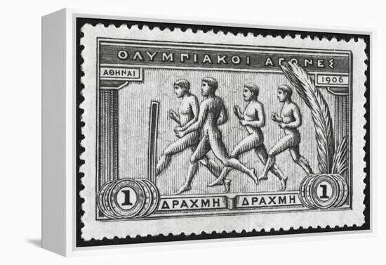 A Group Of Athletes Running, Greece 1906 Olympic Games, 1 Drachma, Unused Stamp Design-null-Framed Premier Image Canvas