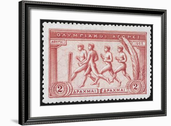 A Group Of Athletes Running, Greece 1906 Olympic Games, 2 Drachma, Unused Stamp Design-null-Framed Giclee Print