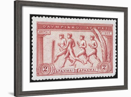 A Group Of Athletes Running, Greece 1906 Olympic Games, 2 Drachma, Unused Stamp Design-null-Framed Giclee Print