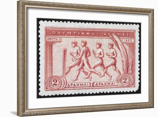 A Group Of Athletes Running, Greece 1906 Olympic Games, 2 Drachma, Unused Stamp Design-null-Framed Giclee Print