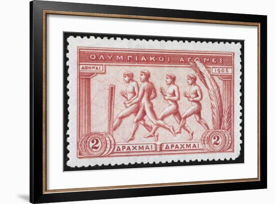 A Group Of Athletes Running, Greece 1906 Olympic Games, 2 Drachma, Unused Stamp Design-null-Framed Giclee Print