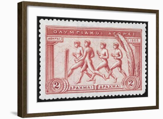 A Group Of Athletes Running, Greece 1906 Olympic Games, 2 Drachma, Unused Stamp Design-null-Framed Giclee Print