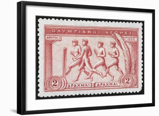 A Group Of Athletes Running, Greece 1906 Olympic Games, 2 Drachma, Unused Stamp Design-null-Framed Giclee Print