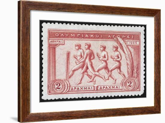 A Group Of Athletes Running, Greece 1906 Olympic Games, 2 Drachma, Unused Stamp Design-null-Framed Giclee Print