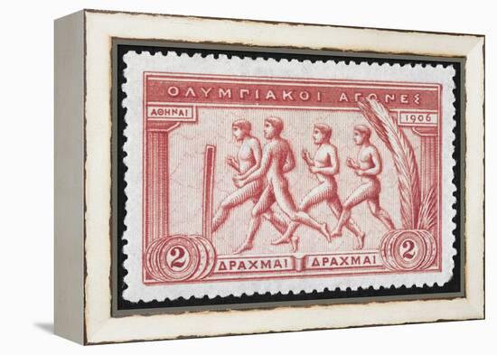 A Group Of Athletes Running, Greece 1906 Olympic Games, 2 Drachma, Unused Stamp Design-null-Framed Premier Image Canvas