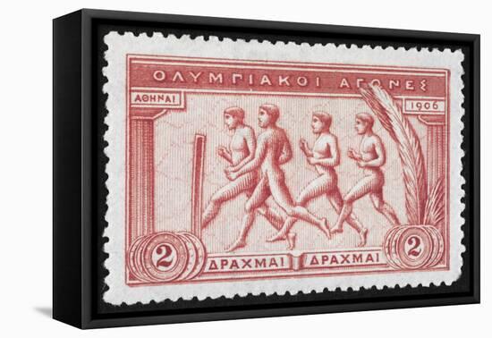 A Group Of Athletes Running, Greece 1906 Olympic Games, 2 Drachma, Unused Stamp Design-null-Framed Premier Image Canvas