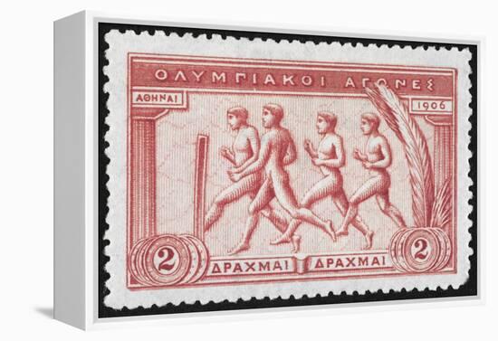 A Group Of Athletes Running, Greece 1906 Olympic Games, 2 Drachma, Unused Stamp Design-null-Framed Premier Image Canvas