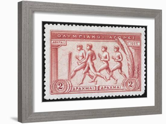 A Group Of Athletes Running, Greece 1906 Olympic Games, 2 Drachma, Unused Stamp Design-null-Framed Giclee Print