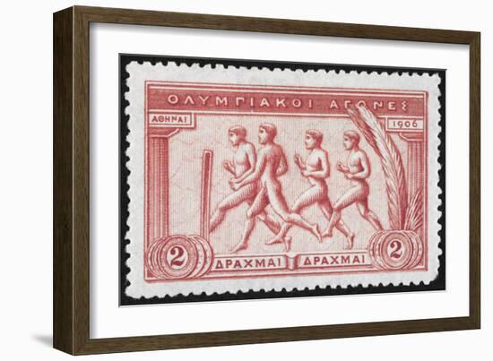 A Group Of Athletes Running, Greece 1906 Olympic Games, 2 Drachma, Unused Stamp Design-null-Framed Giclee Print