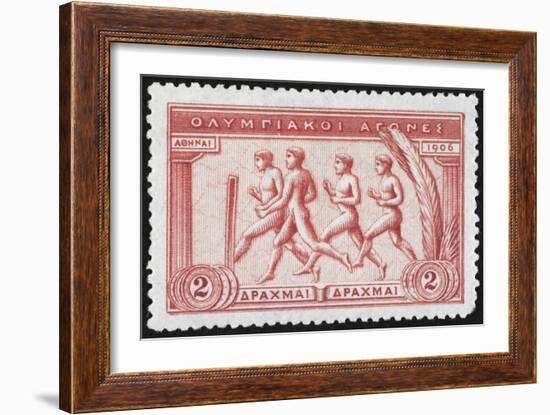 A Group Of Athletes Running, Greece 1906 Olympic Games, 2 Drachma, Unused Stamp Design-null-Framed Giclee Print