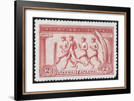 A Group Of Athletes Running, Greece 1906 Olympic Games, 2 Drachma, Unused Stamp Design-null-Framed Giclee Print