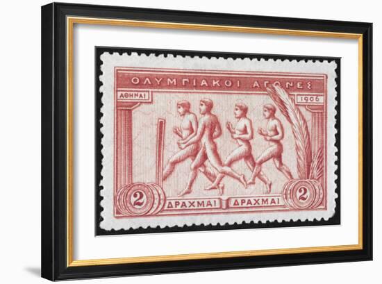 A Group Of Athletes Running, Greece 1906 Olympic Games, 2 Drachma, Unused Stamp Design-null-Framed Giclee Print