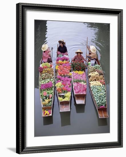 A Group of Four Women Market Traders in Boats Laden with Fruit and Flowers, Thailand-Gavin Hellier-Framed Photographic Print
