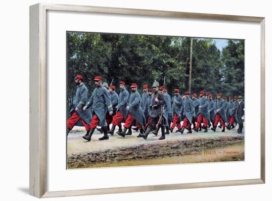 A Group of French Prisoners of War Marching Along a Forest Directed by a German Militiaman-null-Framed Giclee Print