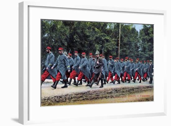 A Group of French Prisoners of War Marching Along a Forest Directed by a German Militiaman-null-Framed Giclee Print