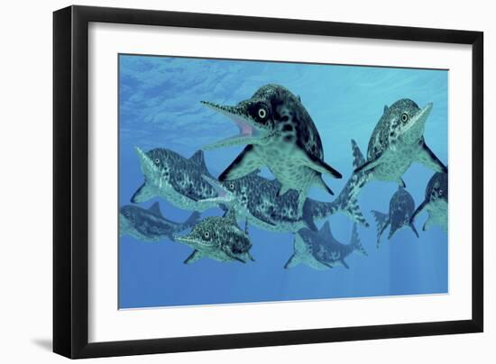 A Group of Ichthyosaurs Swimming in Prehistoric Waters-Stocktrek Images-Framed Art Print