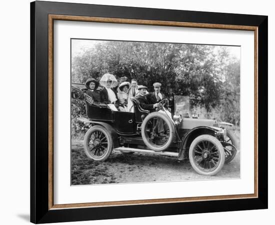 A Group of Men and Women Taking an Outing in a 1907 Mercedes, 1908-null-Framed Photographic Print