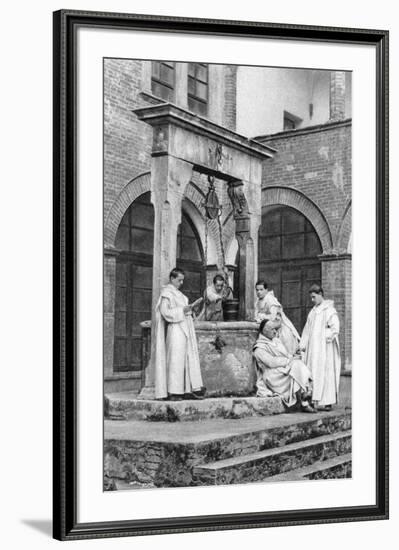 A Group of Monks at the Monastery of Monte Oliveto Maggiore, Italy, 1922-null-Framed Giclee Print