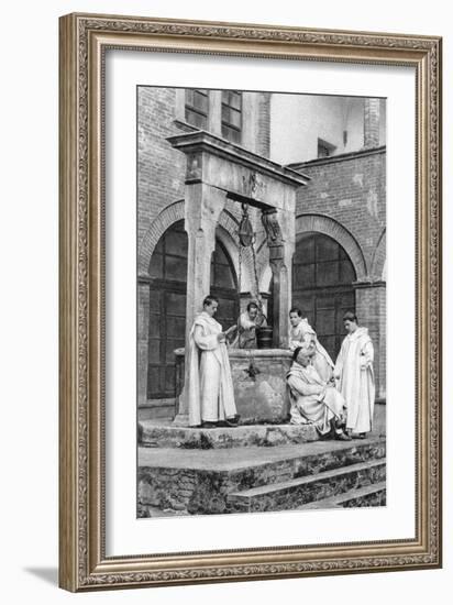 A Group of Monks at the Monastery of Monte Oliveto Maggiore, Italy, 1922-null-Framed Giclee Print