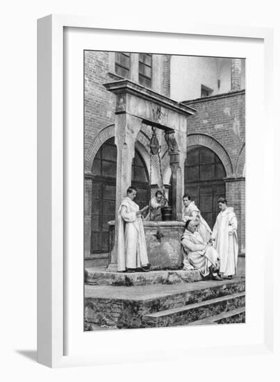 A Group of Monks at the Monastery of Monte Oliveto Maggiore, Italy, 1922-null-Framed Giclee Print