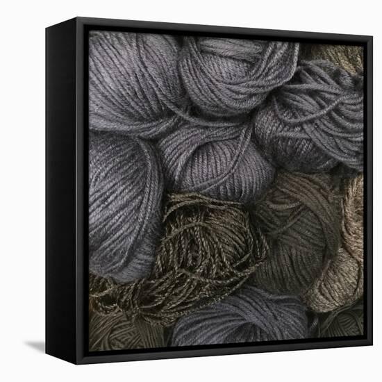 A Group of Navy Blue and Black Yarn - Dark Wool with Many Kind of Fiber Stick Together-Chutinun Arunwiwatkul-Framed Premier Image Canvas