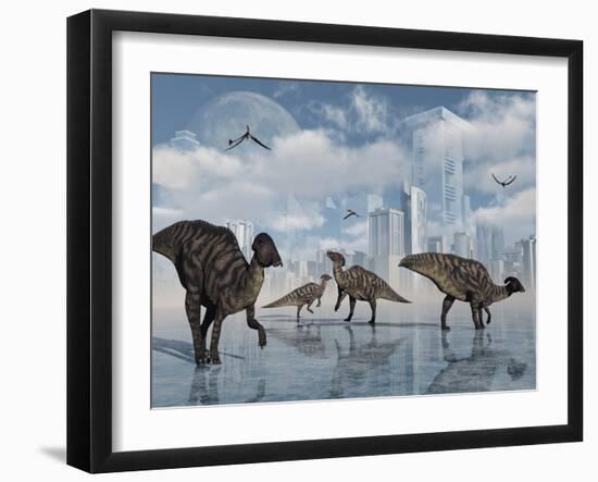 A Group of Parasaurolophus Duckbill Dinosaurs Gather at a Feeding Ground-Stocktrek Images-Framed Photographic Print