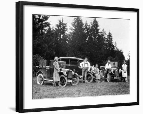 A Group of People on an Outing with their Cars, C1929-C1930-null-Framed Photographic Print