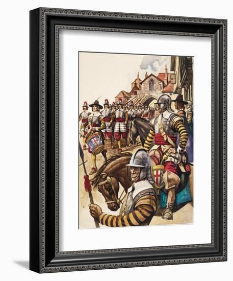 A Group of Pikemen of the New Model Army March into Battle Led by a Drummer-Peter Jackson-Framed Giclee Print