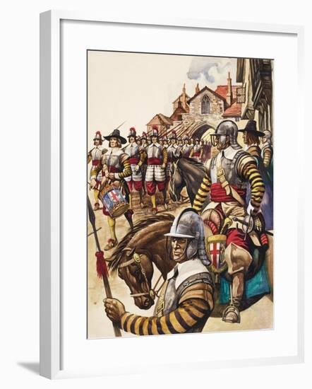 A Group of Pikemen of the New Model Army March into Battle Led by a Drummer-Peter Jackson-Framed Giclee Print