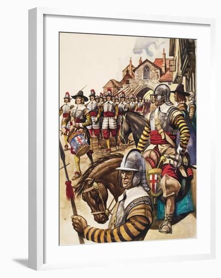 A Group of Pikemen of the New Model Army March into Battle Led by a Drummer-Peter Jackson-Framed Giclee Print