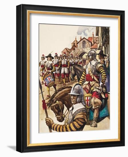 A Group of Pikemen of the New Model Army March into Battle Led by a Drummer-Peter Jackson-Framed Giclee Print