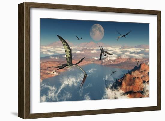 A Group of Quetzalcoatlus Pterosaurs-null-Framed Art Print