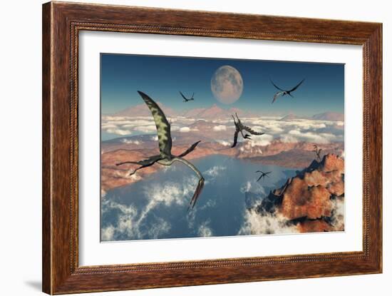 A Group of Quetzalcoatlus Pterosaurs-null-Framed Art Print