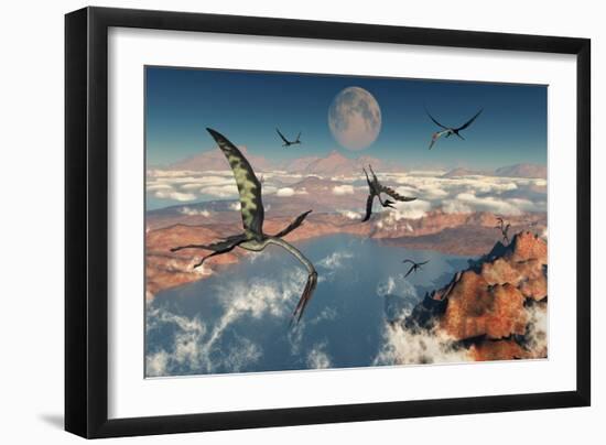 A Group of Quetzalcoatlus Pterosaurs-null-Framed Art Print