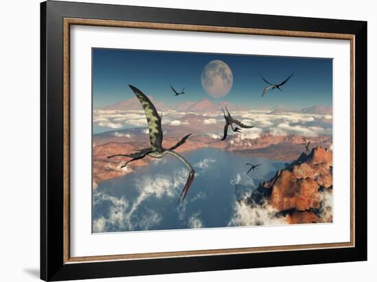 A Group of Quetzalcoatlus Pterosaurs-null-Framed Art Print