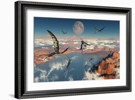 A Group of Quetzalcoatlus Pterosaurs-null-Framed Art Print